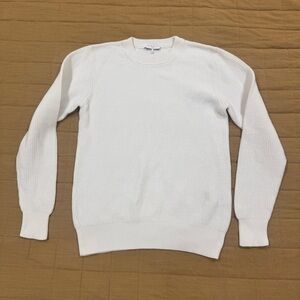 Sandro Paris 100% Cotton white Waffle Crewneck Long Sleeve Sweater Size Medium